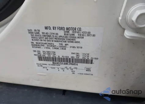 2021 Ford Ecosport Ses from USA, damaged, VIN MAJ6S3JL6MC396816